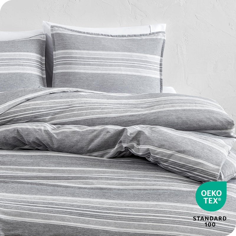Bare Home Duvet Cover - Extra Long Size Bedding Set - Premium 1800 Super Soft Collection - Lightweight  Cooling - Soft Breathable Duvet Cover (Twin/Twin XL  Stripe - Heathered Charcoal) - Image 4